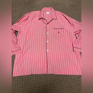 Ralph Lauren Men's Pink and White Striped pajama Shirt